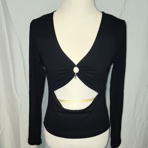 Disturbia Black Cut-Out Crop Top With Spike And Thumb Hole In Sleeves Size 8